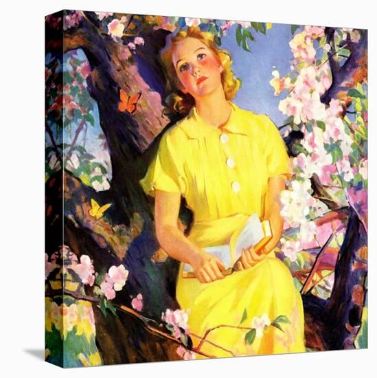 "Reading Among the Blossoms,"May 1, 1936-null-Stretched Canvas