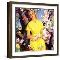 "Reading Among the Blossoms,"May 1, 1936-null-Framed Giclee Print