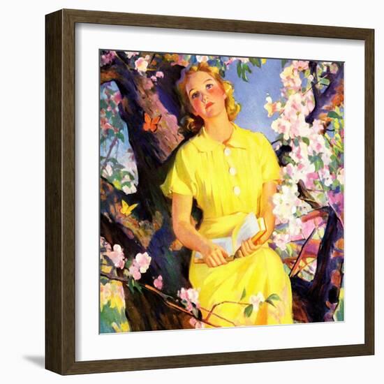 "Reading Among the Blossoms,"May 1, 1936-null-Framed Giclee Print