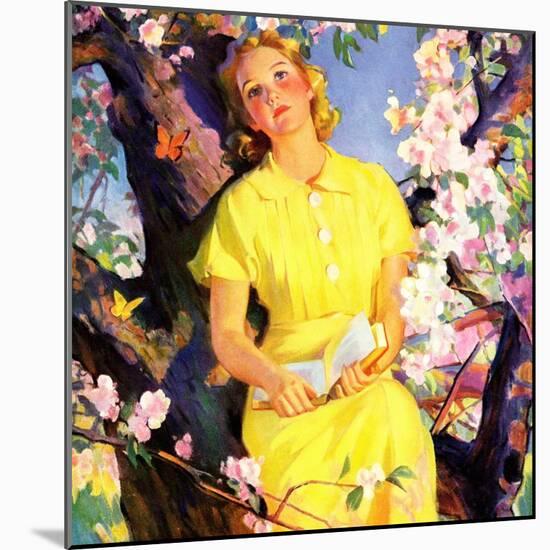 "Reading Among the Blossoms,"May 1, 1936-null-Mounted Giclee Print