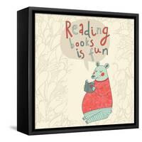 Reading Books is Fun - Cartoon Stylish Card in Vector. Cute Funny Bear Sitting and Reading an Inter-smilewithjul-Framed Stretched Canvas