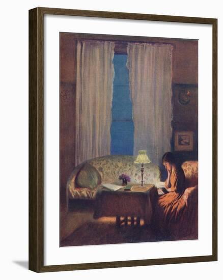 'Reading by Lamplight (Twilight: Interior)', 1909-George Clausen-Framed Giclee Print