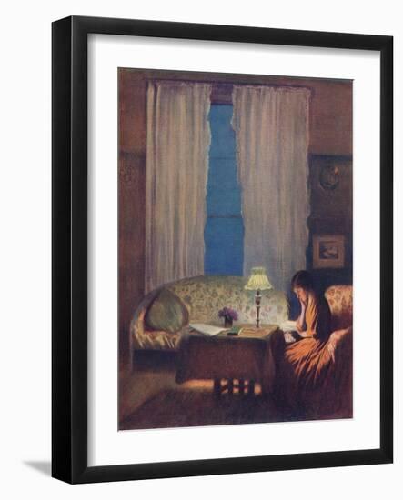 'Reading by Lamplight (Twilight: Interior)', 1909-George Clausen-Framed Giclee Print