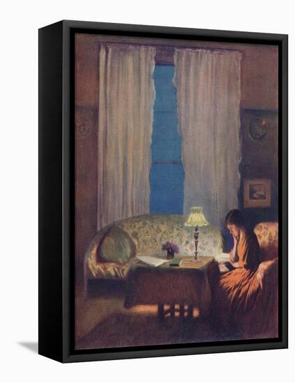 'Reading by Lamplight (Twilight: Interior)', 1909-George Clausen-Framed Stretched Canvas