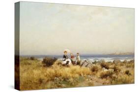 Reading by the Sea (Oil on Canvas)-Alfred Wordsworth Thompson-Stretched Canvas