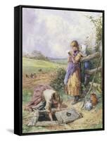 Reading by the Well-Myles Birket Foster-Framed Stretched Canvas