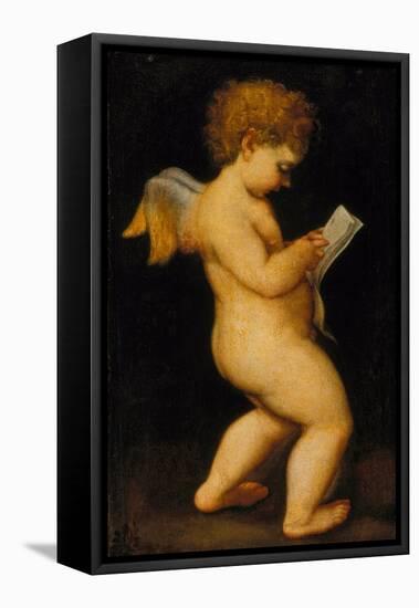 Reading Cherub-Antonio Allegri da Correggio (After)-Framed Stretched Canvas