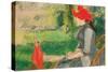 Reading in the Garden; or Woman in Red Hat, C. 1880-1882 (Pastel and Charcoal on Canvas)-Eva Gonzales-Stretched Canvas