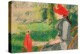 Reading in the Garden; or Woman in Red Hat, C. 1880-1882 (Pastel and Charcoal on Canvas)-Eva Gonzales-Stretched Canvas