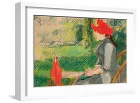 Reading in the Garden; or Woman in Red Hat, C. 1880-1882 (Pastel and Charcoal on Canvas)-Eva Gonzales-Framed Giclee Print