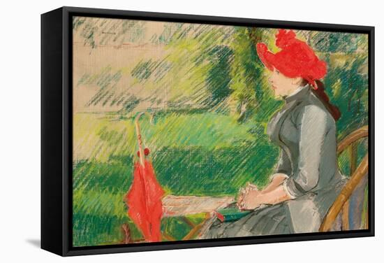 Reading in the Garden; or Woman in Red Hat, C. 1880-1882 (Pastel and Charcoal on Canvas)-Eva Gonzales-Framed Stretched Canvas