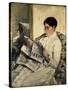 Reading Le Figaro, 1878-Mary Cassatt-Stretched Canvas