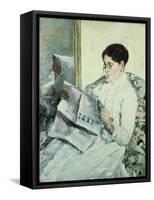 Reading "Le Figaro"-Mary Cassatt-Framed Stretched Canvas