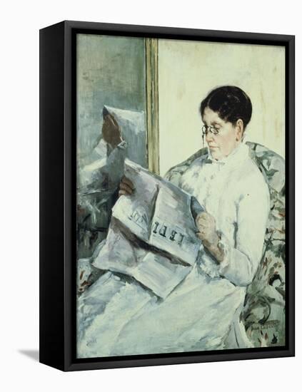 Reading "Le Figaro"-Mary Cassatt-Framed Stretched Canvas