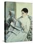 Reading "Le Figaro"-Mary Cassatt-Stretched Canvas