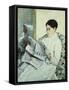 Reading "Le Figaro"-Mary Cassatt-Framed Stretched Canvas