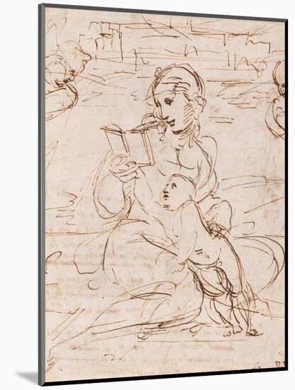 Reading Madonna And Child in a Landscape Betweem Two Cherub Heads-Raphael-Mounted Giclee Print