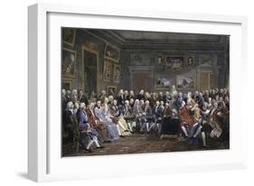 Reading of the Tragedy of Voltaire in Thesalon of Mrs. Jeoffrin-Anicet-Charles Lemonnier-Framed Giclee Print