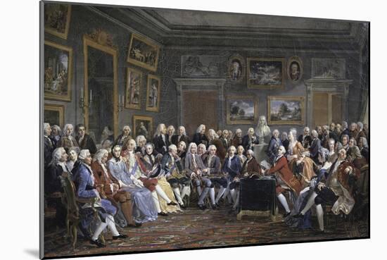 Reading of the Tragedy of Voltaire in Thesalon of Mrs. Jeoffrin-Anicet-Charles Lemonnier-Mounted Giclee Print