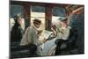 Reading Sports Page on the Train-null-Mounted Art Print