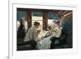 Reading Sports Page on the Train-null-Framed Art Print