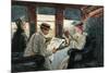 Reading Sports Page on the Train-null-Mounted Art Print
