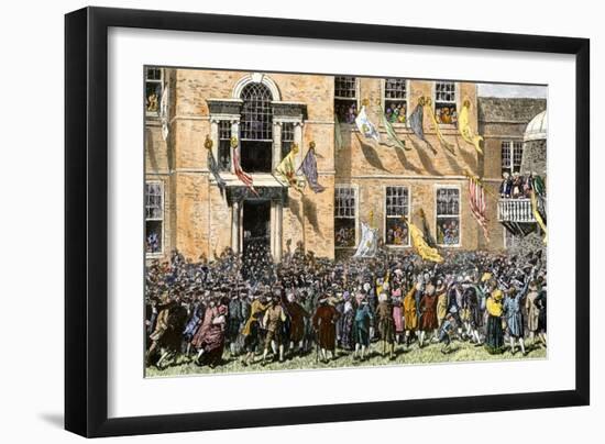 Reading the Declaration of Independence to Cheering Colonists in Philadelphia, July 4, 1776-null-Framed Giclee Print