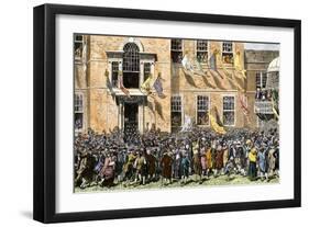 Reading the Declaration of Independence to Cheering Colonists in Philadelphia, July 4, 1776-null-Framed Giclee Print