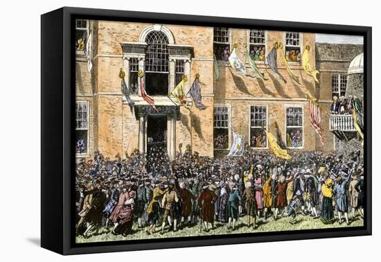 Reading the Declaration of Independence to Cheering Colonists in Philadelphia, July 4, 1776-null-Framed Stretched Canvas