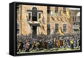 Reading the Declaration of Independence to Cheering Colonists in Philadelphia, July 4, 1776-null-Framed Stretched Canvas