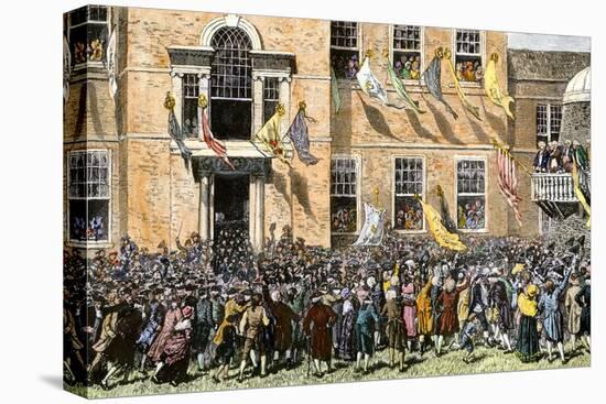 Reading the Declaration of Independence to Cheering Colonists in Philadelphia, July 4, 1776-null-Stretched Canvas