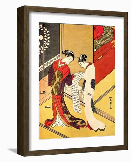 Reading the Letter, C1750-Suzuki Harunobu-Framed Giclee Print