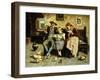 Reading the News, (Oil on Canvas)-Eugenio Zampighi-Framed Giclee Print