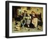 Reading the News, (Oil on Canvas)-Eugenio Zampighi-Framed Giclee Print