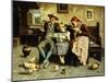 Reading the News, (Oil on Canvas)-Eugenio Zampighi-Mounted Giclee Print