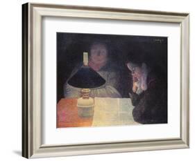 Reading under the Lamp, 1890-Leon Pourtau-Framed Giclee Print