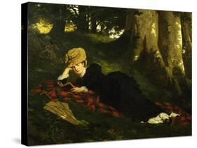 Reading Woman in Forest , 1875-Gyula Benczur-Stretched Canvas