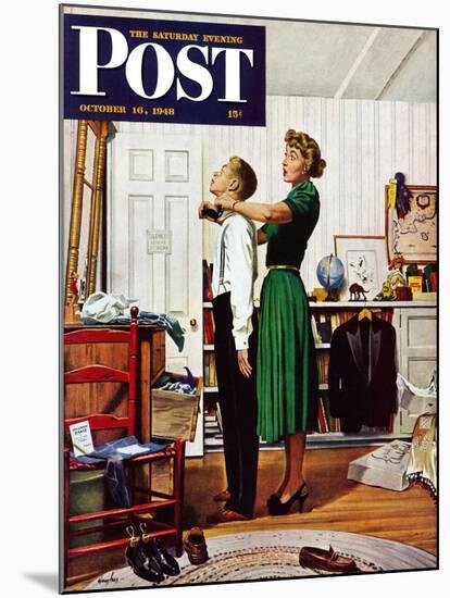 "Readying for First Date," Saturday Evening Post Cover, October 16, 1948-George Hughes-Mounted Giclee Print