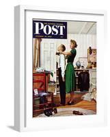 "Readying for First Date," Saturday Evening Post Cover, October 16, 1948-George Hughes-Framed Giclee Print