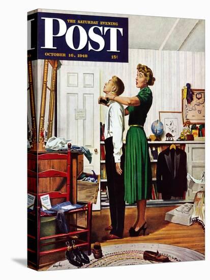 "Readying for First Date," Saturday Evening Post Cover, October 16, 1948-George Hughes-Stretched Canvas