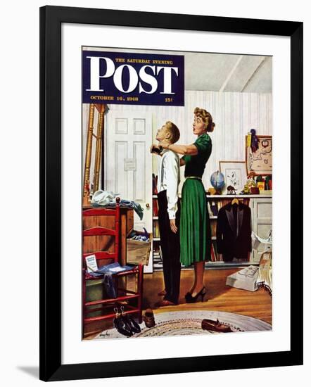 "Readying for First Date," Saturday Evening Post Cover, October 16, 1948-George Hughes-Framed Giclee Print