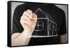 Real Estate, Technology and Accomodation - Picture of Man Drawing a House on Virtual Screen-dolgachov-Framed Stretched Canvas