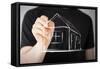 Real Estate, Technology and Accomodation - Picture of Man Drawing a House on Virtual Screen-dolgachov-Framed Stretched Canvas