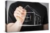 Real Estate, Technology and Accomodation - Picture of Man Drawing a House on Virtual Screen-dolgachov-Stretched Canvas