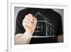 Real Estate, Technology and Accomodation - Picture of Man Drawing a House on Virtual Screen-dolgachov-Framed Photographic Print