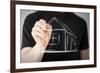 Real Estate, Technology and Accomodation - Picture of Man Drawing a House on Virtual Screen-dolgachov-Framed Photographic Print