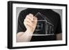 Real Estate, Technology and Accomodation - Picture of Man Drawing a House on Virtual Screen-dolgachov-Framed Photographic Print