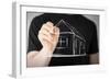 Real Estate, Technology and Accomodation - Picture of Man Drawing a House on Virtual Screen-dolgachov-Framed Photographic Print