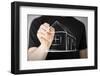 Real Estate, Technology and Accomodation - Picture of Man Drawing a House on Virtual Screen-dolgachov-Framed Photographic Print