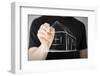 Real Estate, Technology and Accomodation - Picture of Man Drawing a House on Virtual Screen-dolgachov-Framed Photographic Print